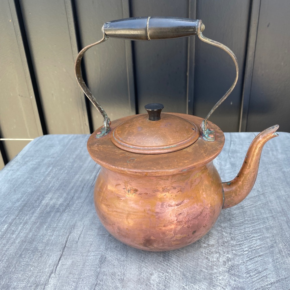 Vintage Douro B&M Copper Tea Kettle Made in Portugal Wood Handle Rustic Decor - Picture 1 of 8
